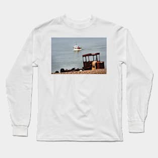 The return of Lady Iris. Fishing boat returns to the beach at Weybourne, Norfolk, UK Long Sleeve T-Shirt